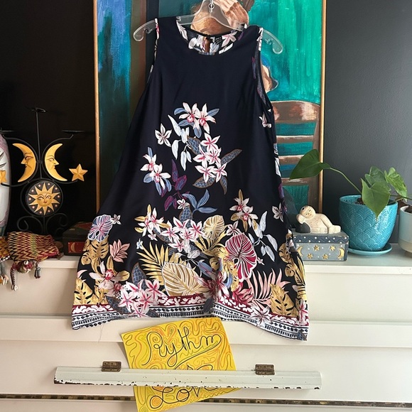 SHEIN Dark Blue Floral Mini Beach Dress Large - Picture 2 of 15